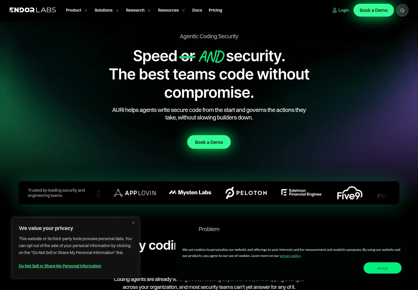 Endor Labs official homepage screenshot