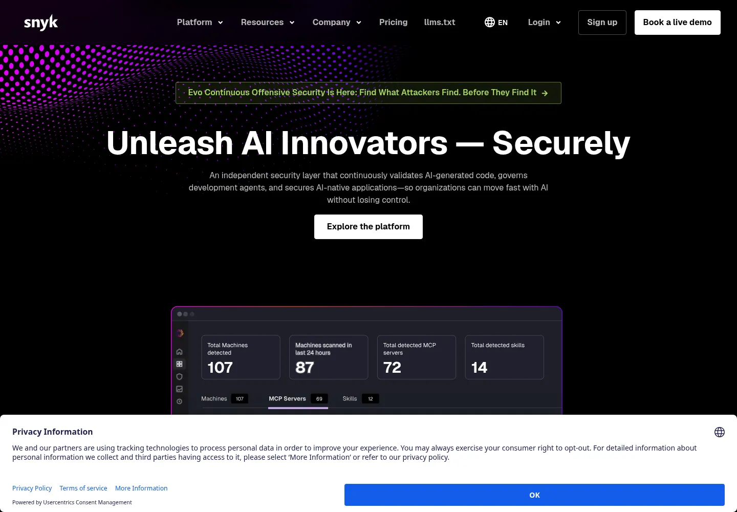 Snyk official homepage screenshot