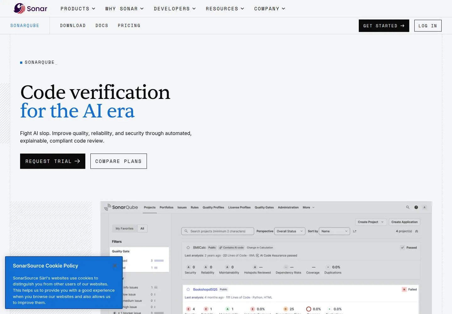 SonarQube official homepage screenshot