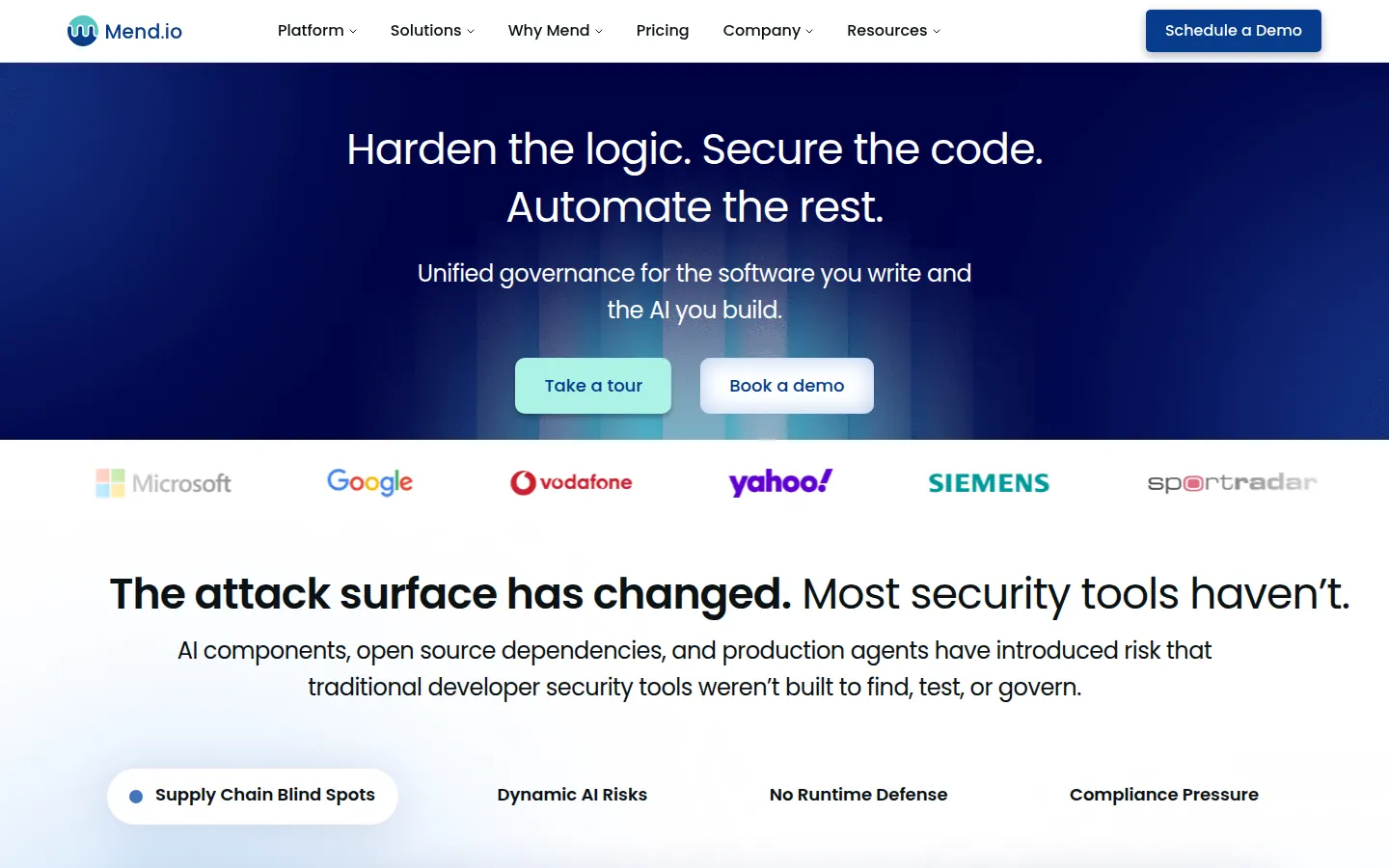 Mend.io official homepage