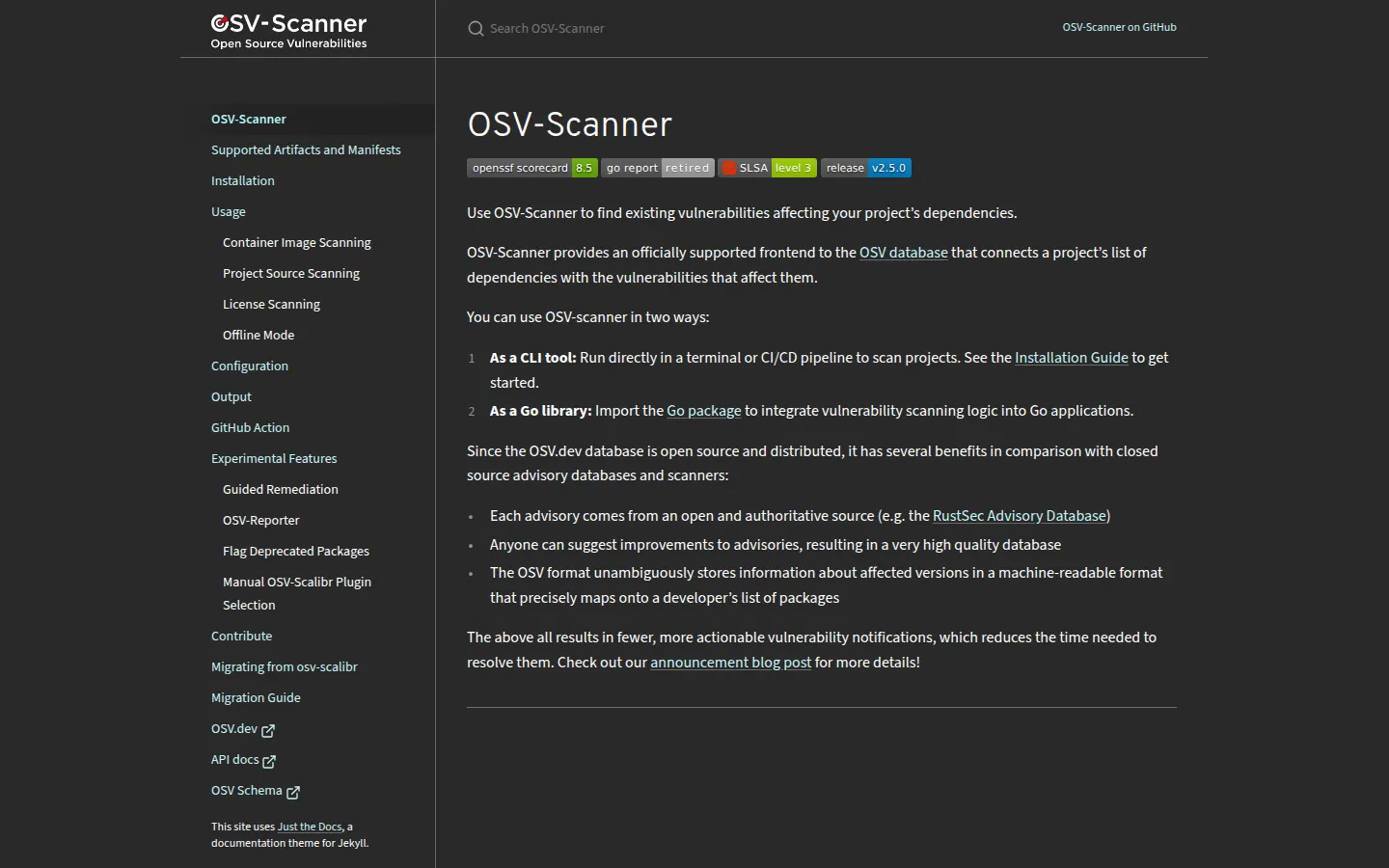 OSV-Scanner official homepage