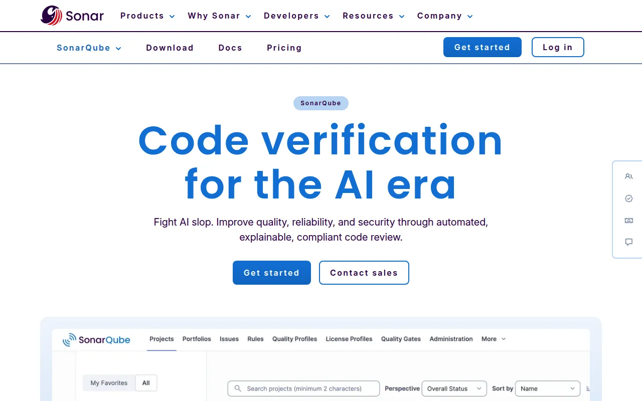 SonarQube product page hero