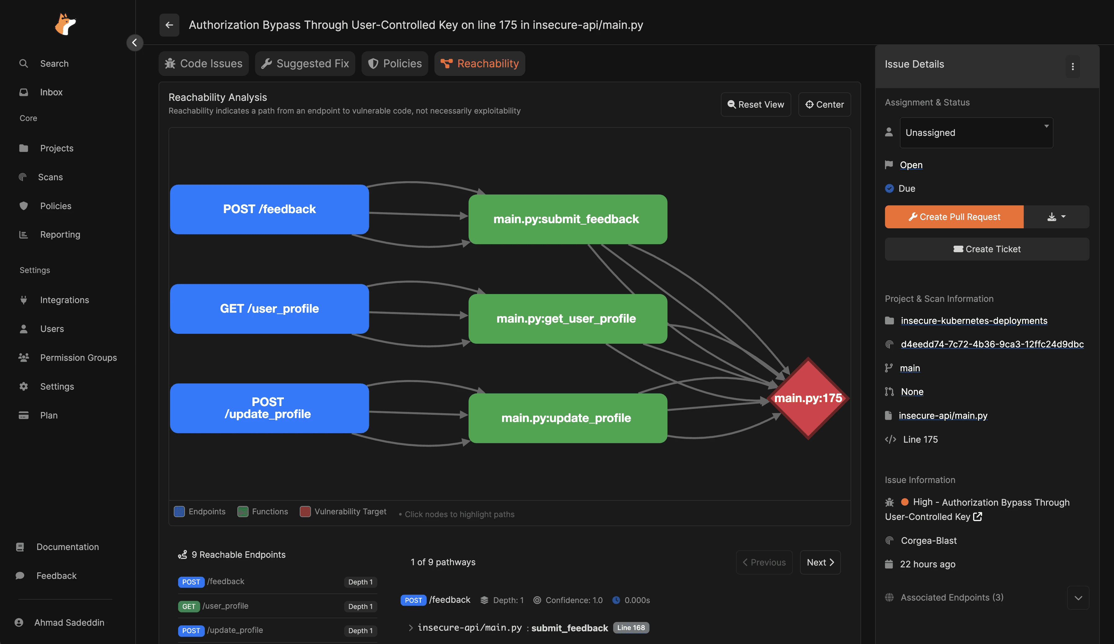 Corgea reachability screenshot