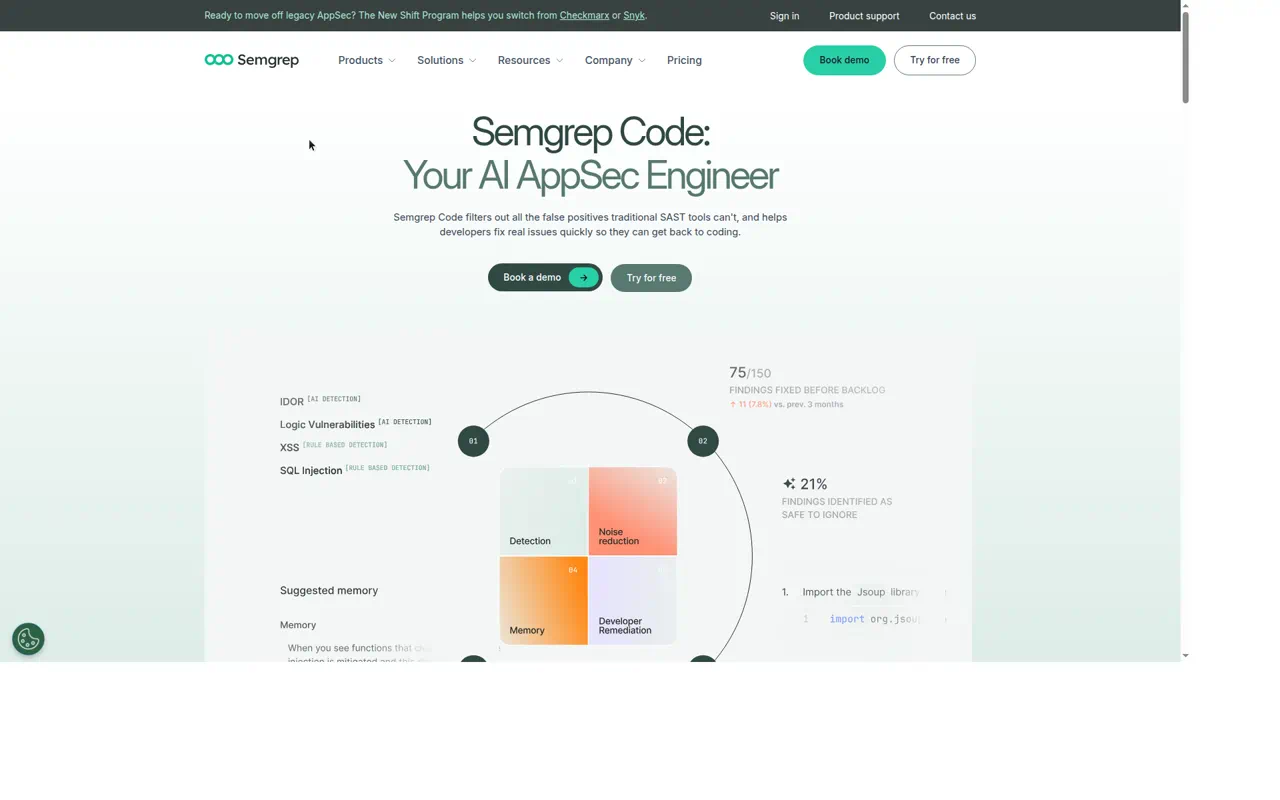Semgrep Code product website screenshot