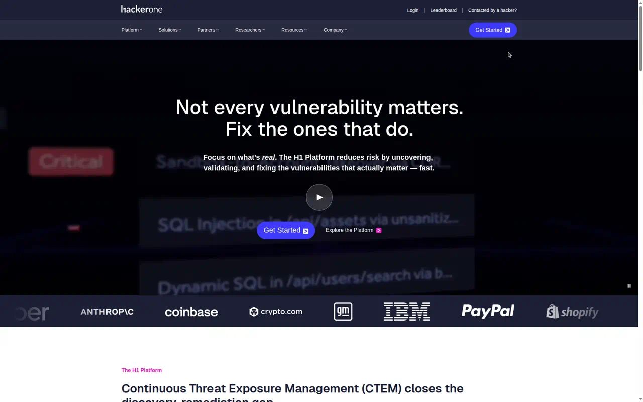 HackerOne homepage screenshot