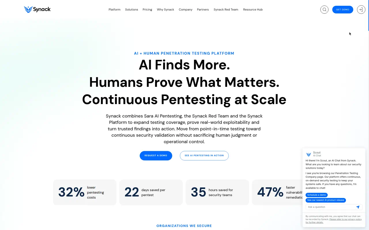Synack homepage screenshot