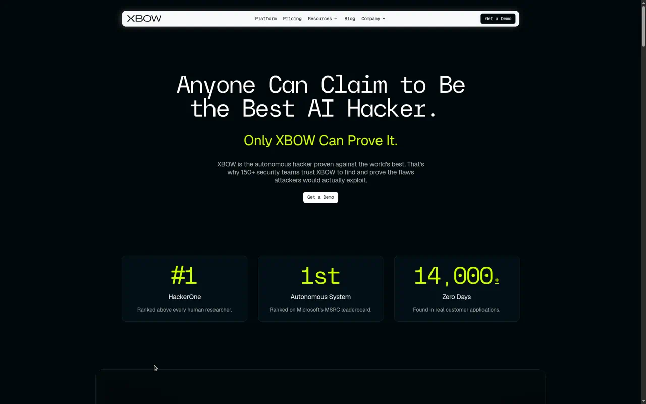 XBOW homepage screenshot
