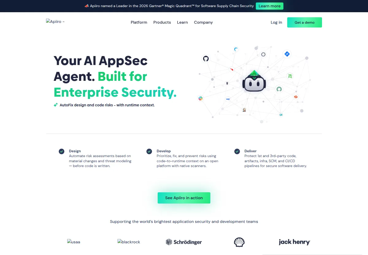 Apiiro homepage screenshot
