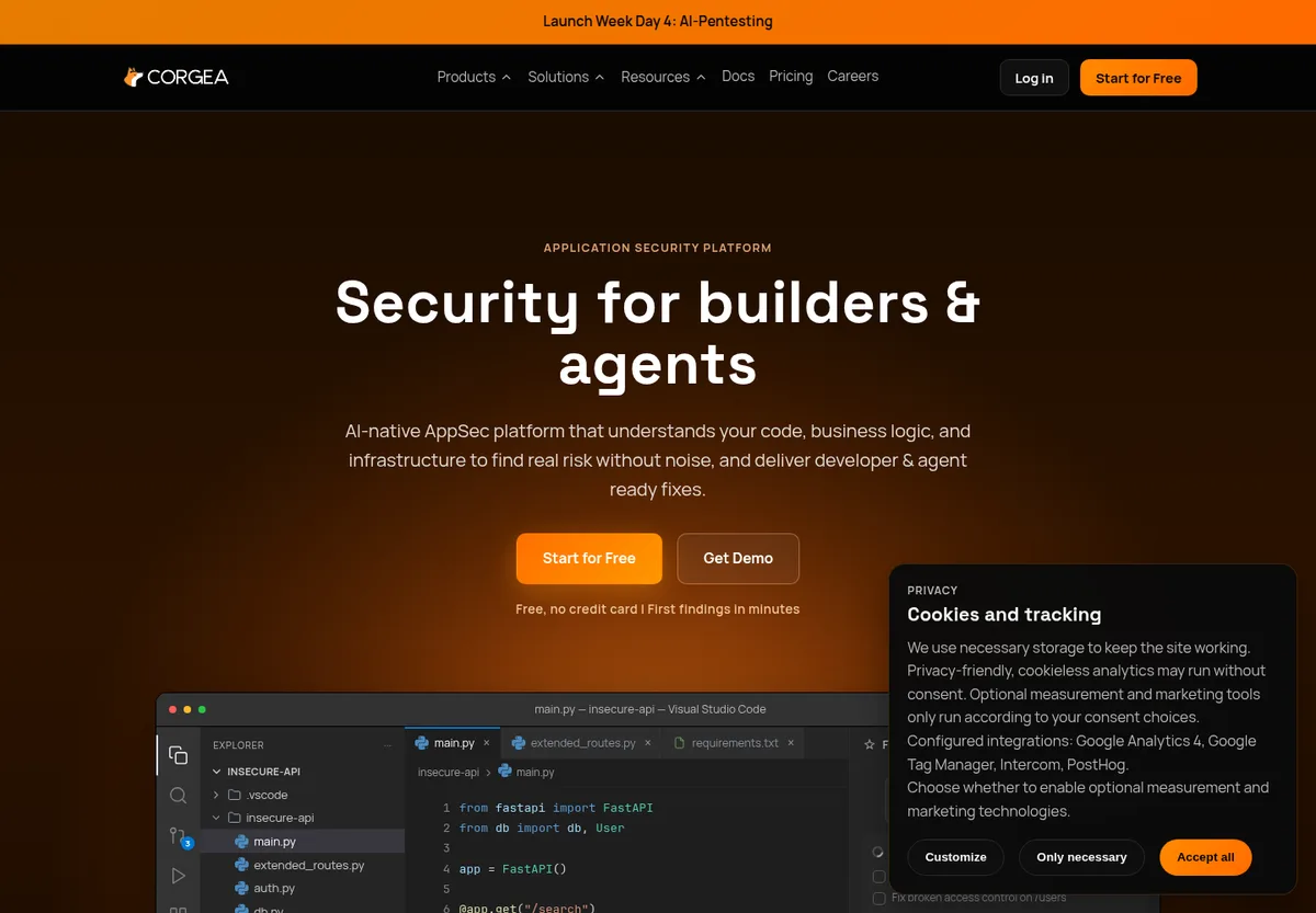 Corgea homepage screenshot