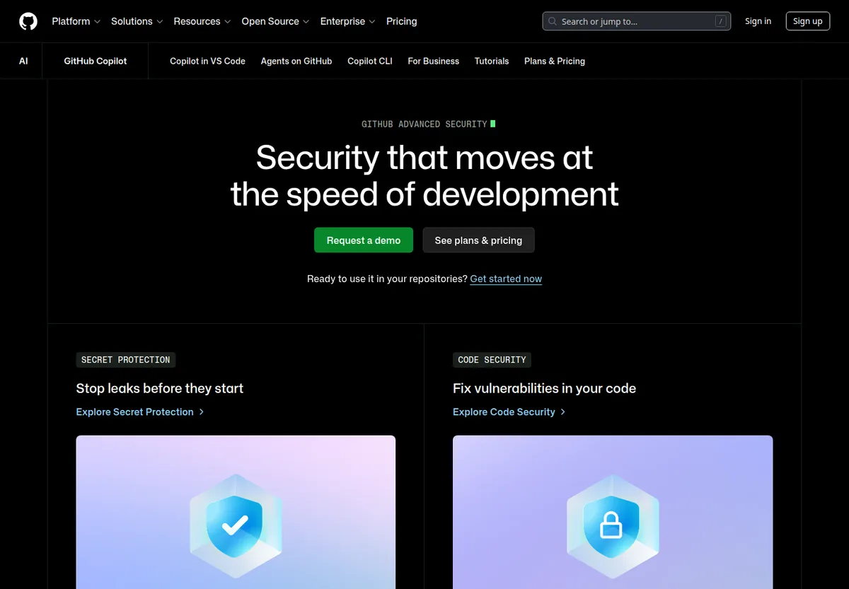 GitHub Advanced Security homepage screenshot