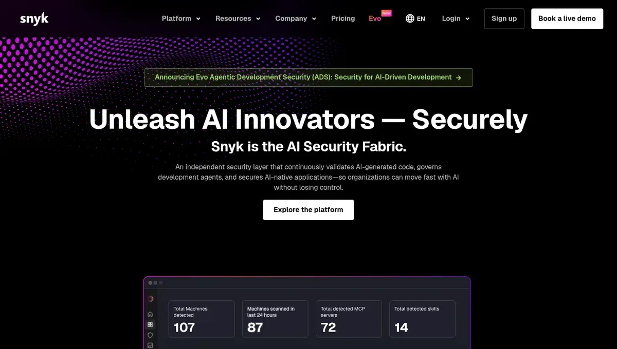 Snyk homepage screenshot