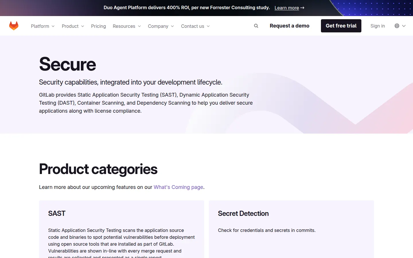GitLab security product page screenshot