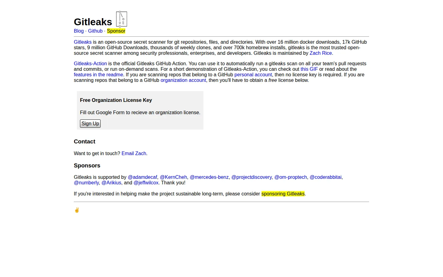 Gitleaks homepage screenshot