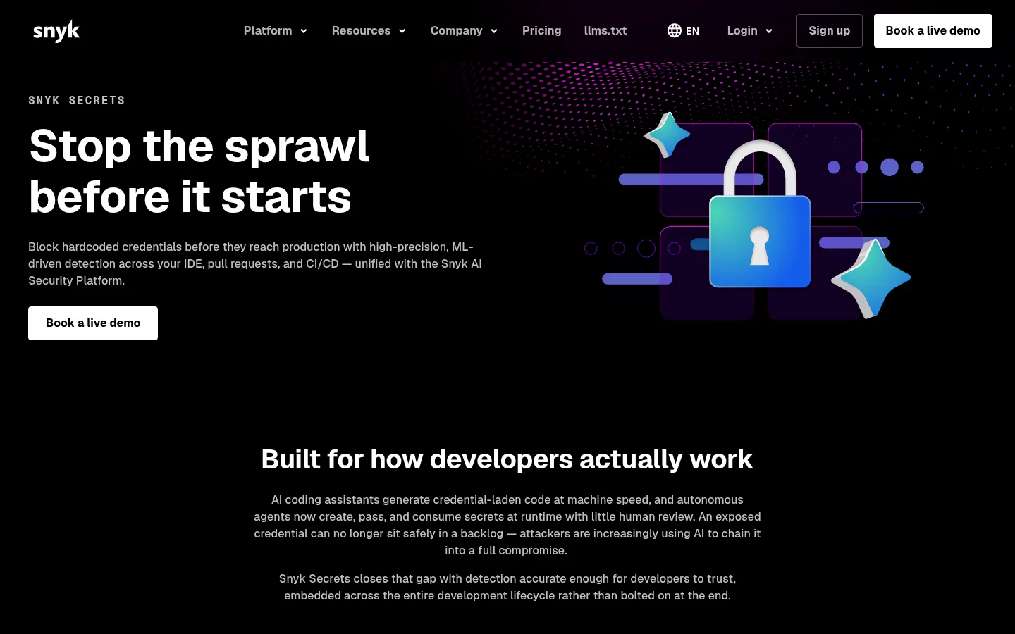 Snyk Secrets product page screenshot